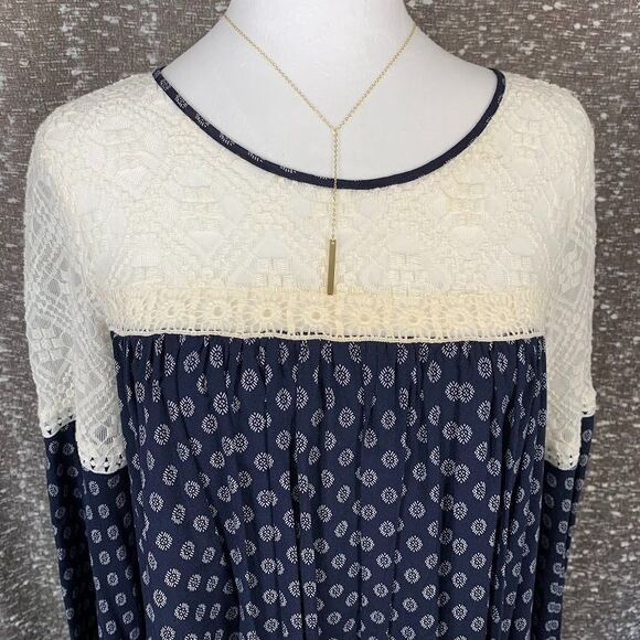 Umgee Lace Bell Sleeve Boho Blue Mini Dress Women's‎ Small - Picture 2 of 12